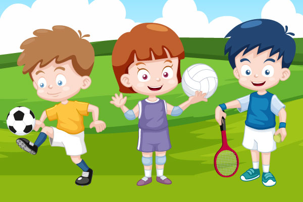 Niña y niños haciendo ejercicio deportivo