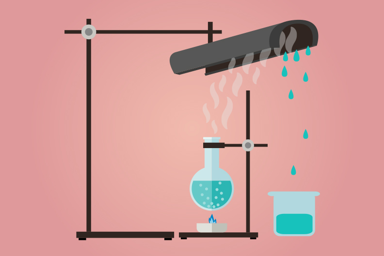 Agua Calentar Estado Gaseoso Enfriar Estado Líquido Experimento Laboratorio