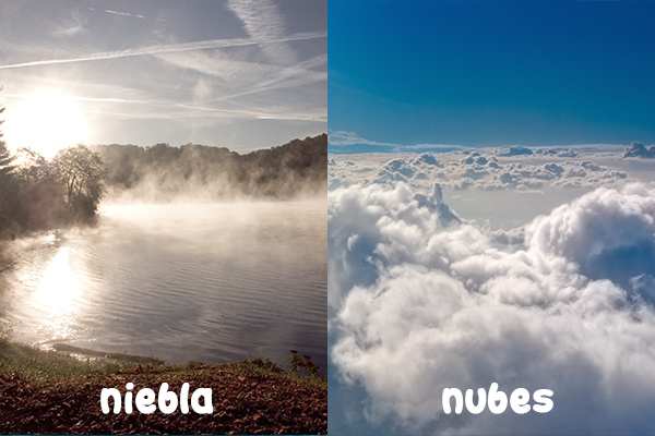 Ejemplos de agua en estado gaseoso: niebla y nubes.
