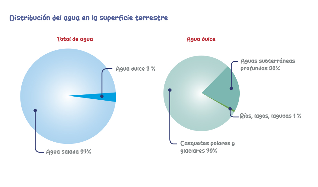 Gráfica Pastel Representación Distribución Agua Dulce Salada Superficie Terrestre