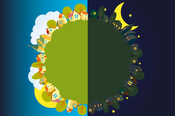 Mundo en luz de día y mundo a la noche