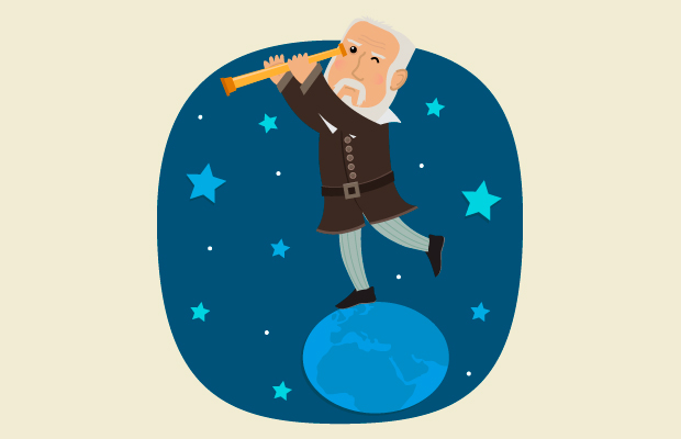 Astronomo mirar el cielo con telescopio