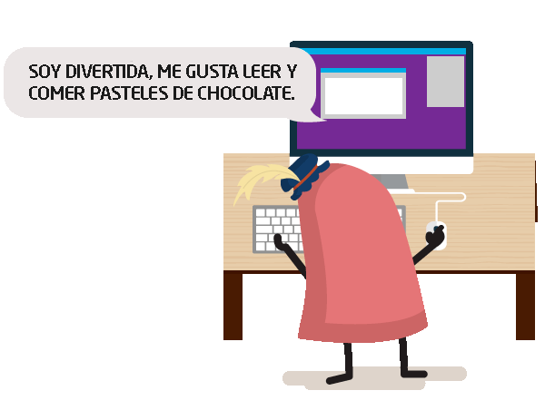 PERSONAJE LENGUA ESCRIBIENDO EN UNA COMPUTADORA