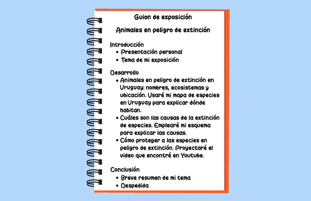 Cuaderno con guion de exposición