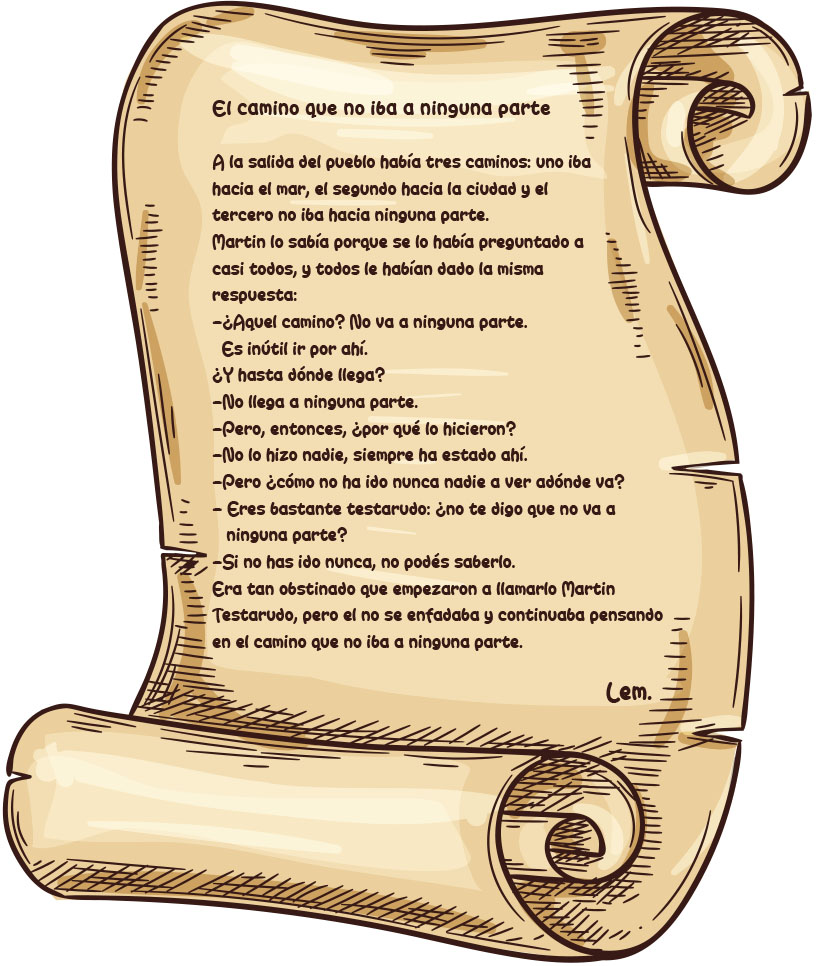 Hoja Página Pergamino Fragmento Cuento El camino que no iba a ninguna parte