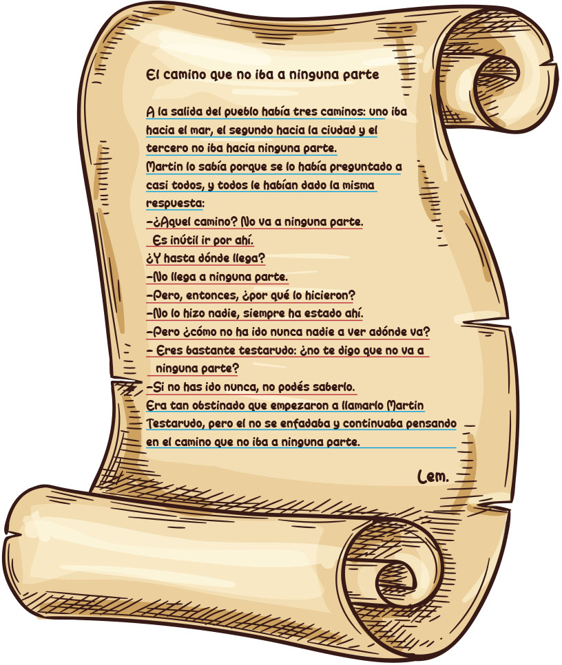 Hoja Página Pergamino Fragmento Cuento El camino que no iba a ninguna parte