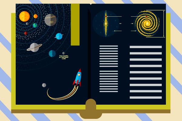 Libro Abierto Imágenes Espacio Cosmos Galaxia Sistema Solar Cohete