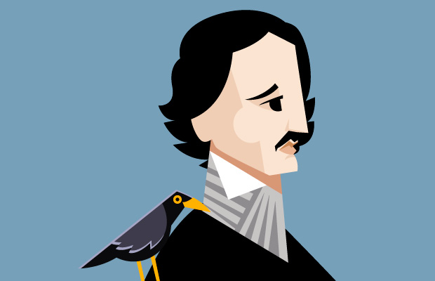 Retrato Edgar Allan Poe Cuervo Negro Escritor