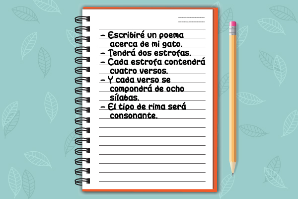 Cuaderno con planificación de poema