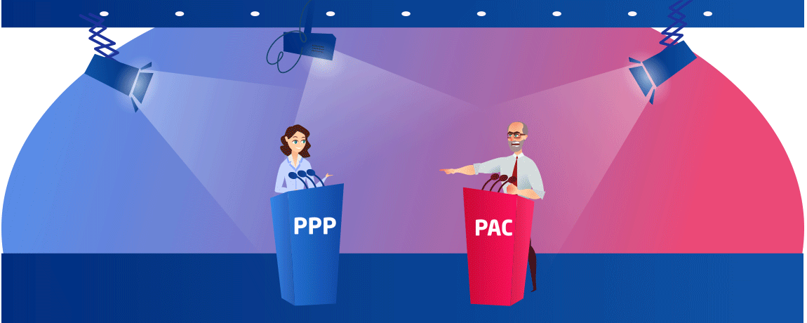 Debate Duscusón Propuestas Políticos Intercambio Ideas Hombre Mujer Micrófonos Debate Duscusón Propuestas Políticos Intercambio Ideas Hombre Mujer Micrófonos