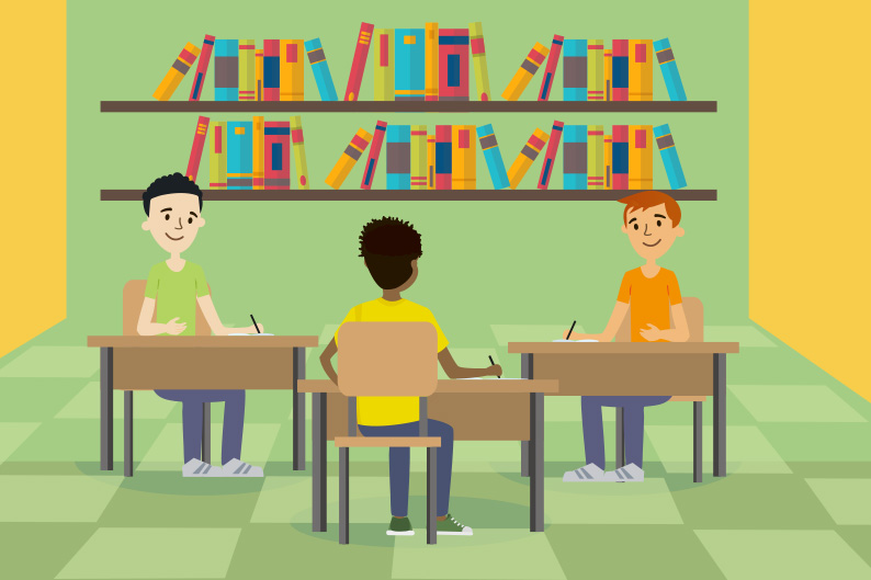 Compañeros Bioblioteca Trabajo Grupo Equipo Preparación Presentación Mesas Bancas Estudiantes