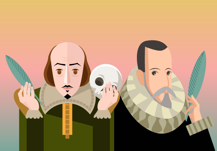 William Shakespeare Miguel de Cervantes Dramaturgos Pluma Fuente Craneo