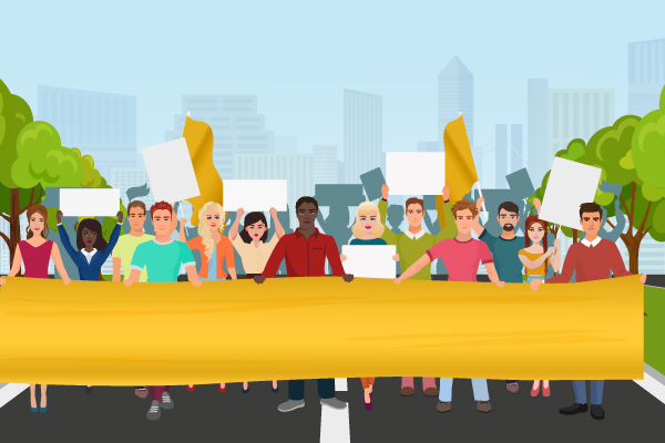 Personas manifestándose en la calle