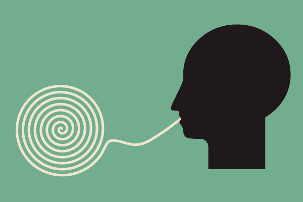 Silueta de cara de perfil con discurso en espiral
