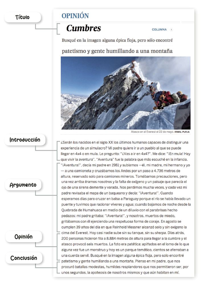 Nota Opinión Título Introducción Argumento Conclusión Himalaya Everest Escalar Subir