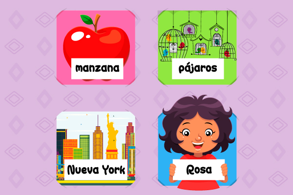 Sustantivos ejemplos manzana pájaros Nueva York Rosa