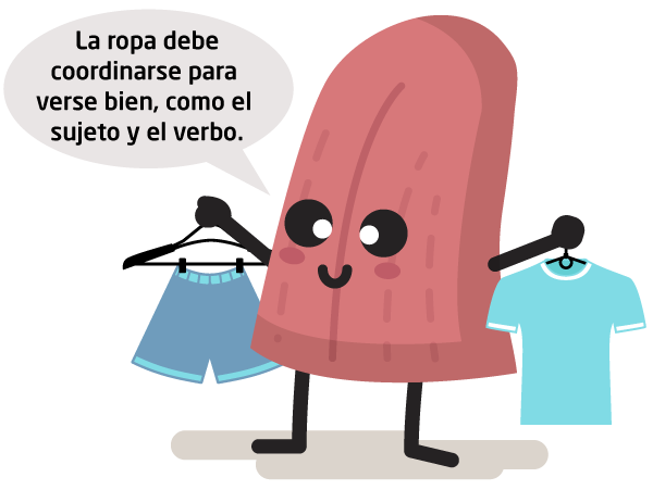 Personaje lengua: La ropa debe combinarse para verse bien como el sujeto y el verbo