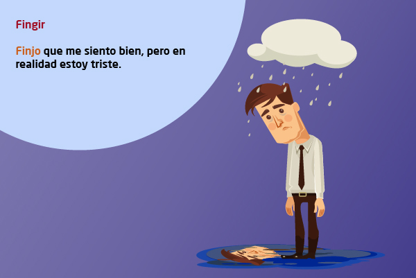 Verbo Fingir Conjugación Hombre Corbata Triste Nube Lluvia Reflejo Mala Suerte