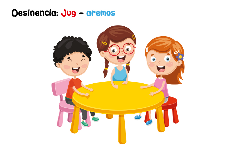 Niños Sentados Planear Conversar Mesa Sillas Bancos Desinencia Verbo Jugar