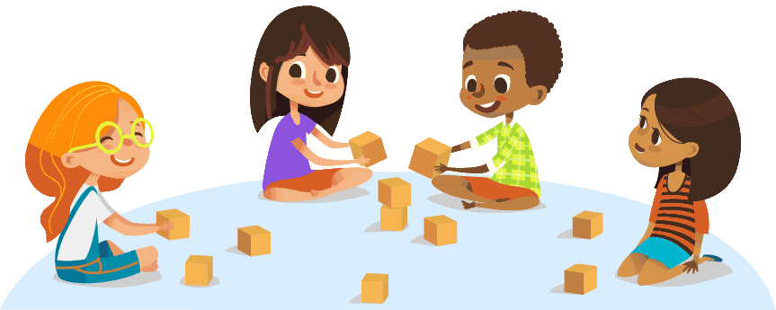 Niños jugando con cubos de madera Niños jugando con cubos de madera