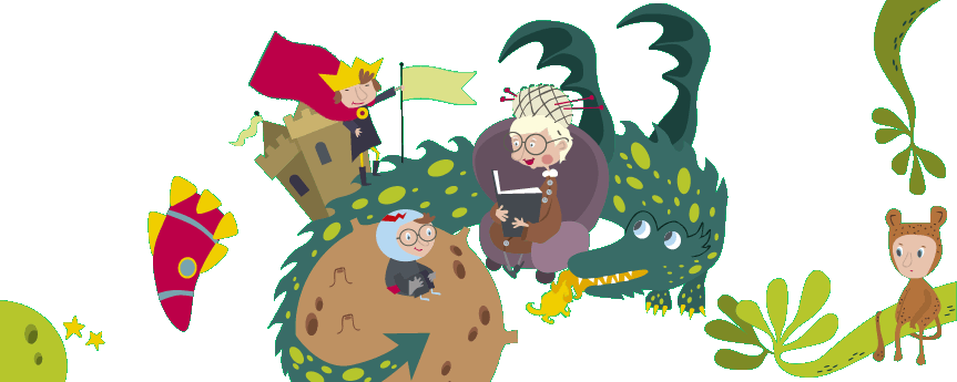 Abuela contando cuentos, niños imaginando