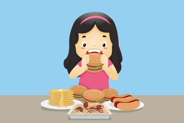Niña Comer Mesa Hamburguesa Panchos Panqueques Galletas Comida Rápida