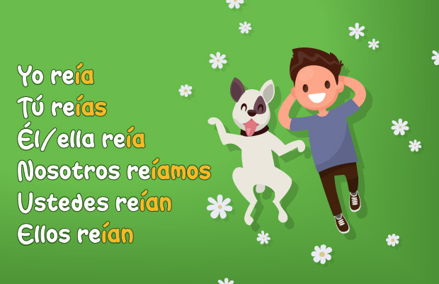 Amigos Muchacho Perro Mascota Descanso parque Cesped Pasar Bien  ReirRegla Conjugación Acentuación Copretérito Verbos Terminación ir