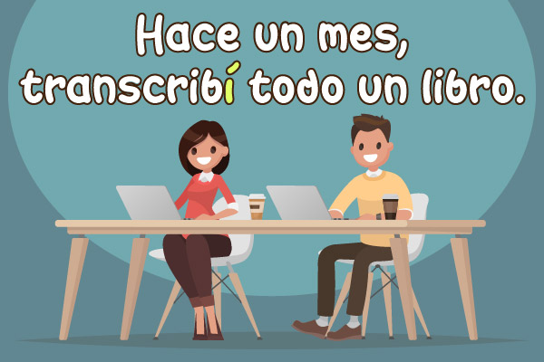 Mujer Hombre Compañeros Trabajo escribir Computadora Mesa Sillas TranscribirConjugación Verbos Terminación Ir