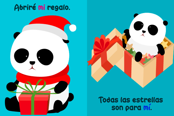 Oso, panda, navidad, regalo, abrir, caja