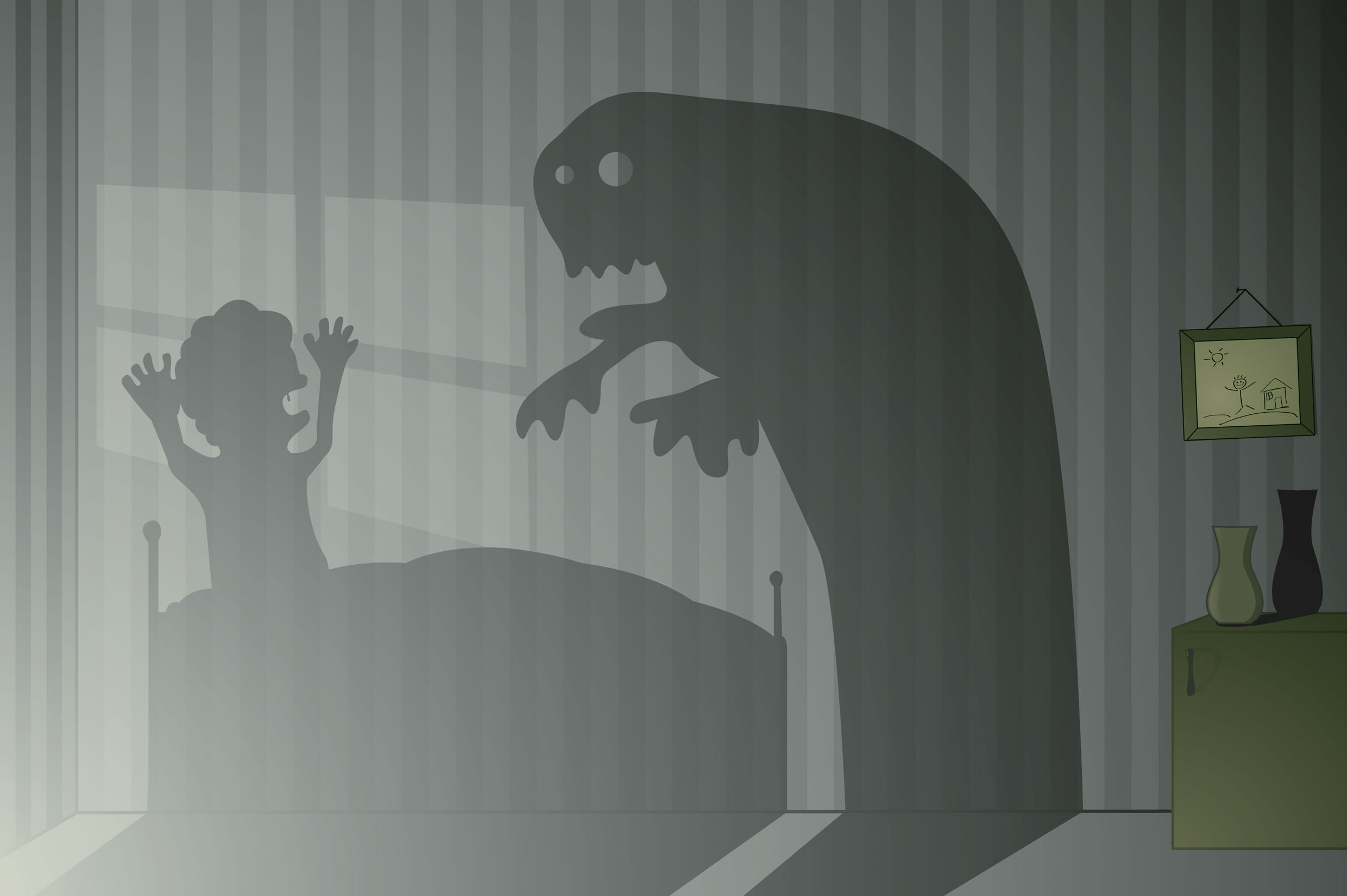 Niña Miedo Susto Monstruo Fantasma Cama Habitación