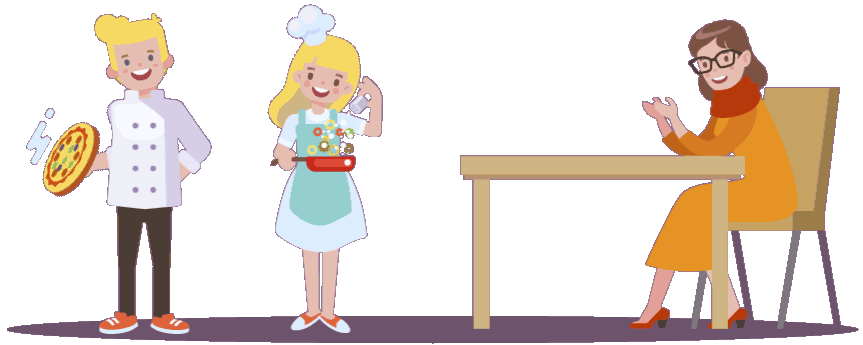Mozos, comensal, niño, niña, mujer, ensalada, pizza, mesa, silla Mozos, comensal, niño, niña, mujer, ensalada, pizza, mesa, silla