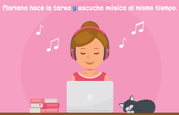 Mariana hace la tarea y escucha música al mismo tiempo