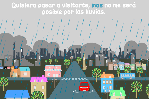 Quisiera pasar a visitarte, más no me será posible por las lluvias.