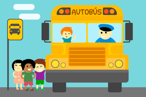 Niños subiendo al autobús escolar