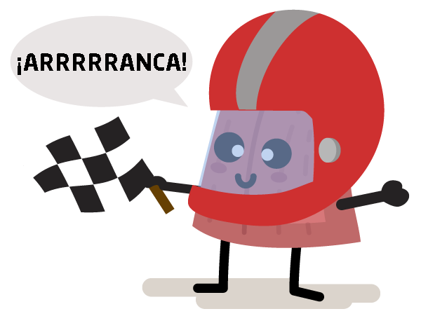 LENGUA CON CASCO Y BANDERA DE CARRERAS DE AUTO: ¡ARRANCA!