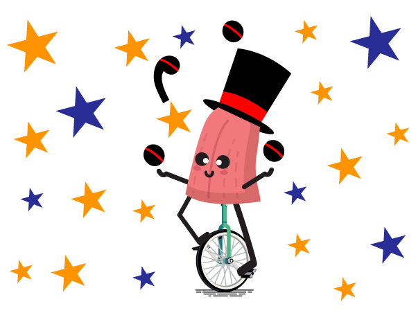 PERSONAJE LENGUA HACIENDO MALABARISMO