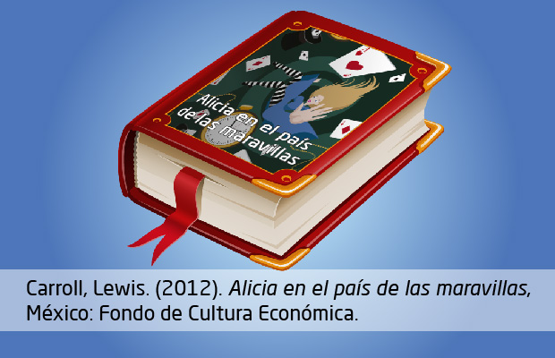Referencia: Carroll, Leiws. (2012). Alicia en el país de las maravillas, México: Fondo de Cultura Económica.