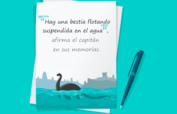 Hoja con texto e imagen sobre un monstruo flotando en el agua