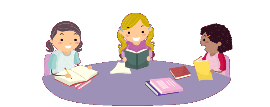 Niñas, niño, estudiar, escribir, trabajo, equipo Niñas, niño, estudiar, escribir, trabajo, equipo