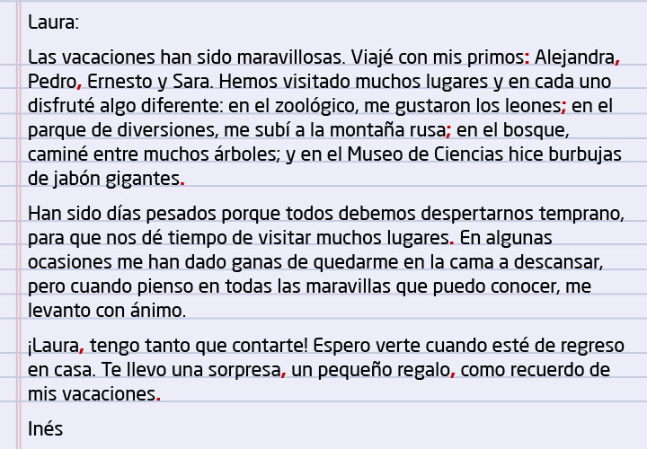 Texto Nota Hoja Cuaderno Carta Vacaciones Contar Platicas uso Signos Puntuación Coma Punto