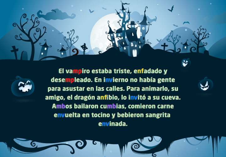 El vampiro estaba triste, enfadado y desempleado. En invierno no había gente para asustar en las calles. Para animarlo, su amigo, el dragón anfibio, lo invitó a su cueva. Ambos bailaron cumbias, comieron carne envuelta en tocino y bebieron sangrita envinada.
