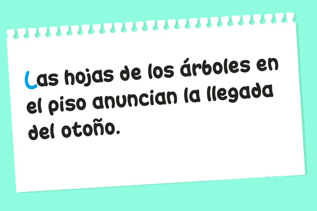 Hoja, libreta, cuaderno, frase, ejemplo, mayúscula