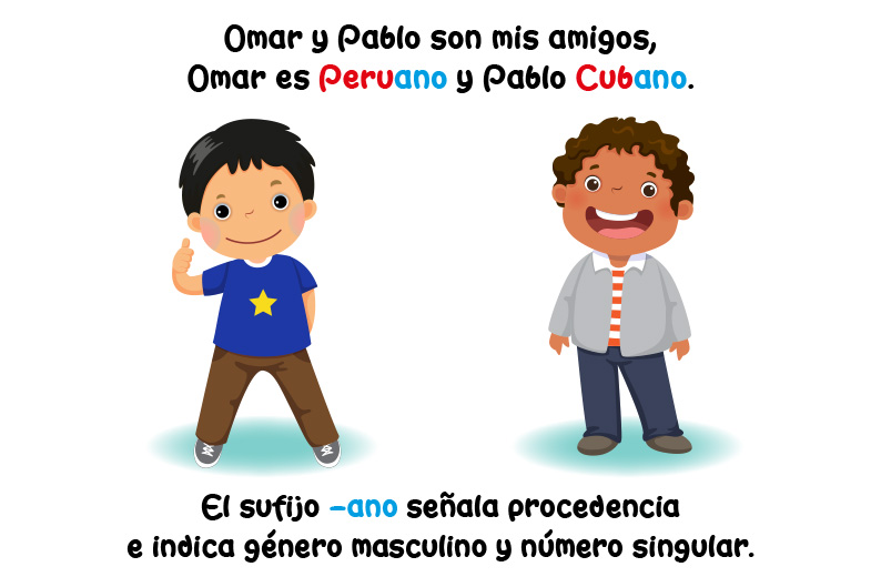 Niños Amigos Peruano Cubano Palabras Sufijos Ejemplo -ano