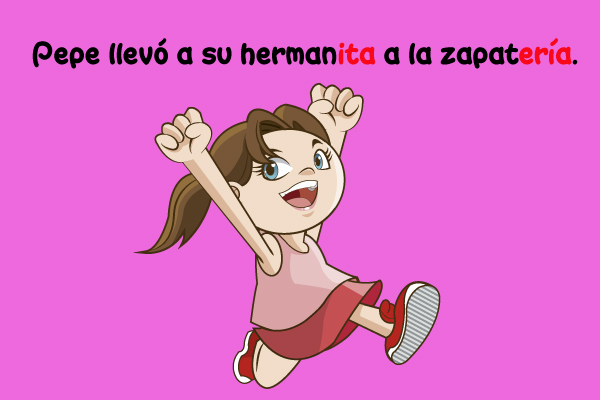 Niña Correr Saltar Feliz Palabras Ejemplo Sufijos -ita -ería