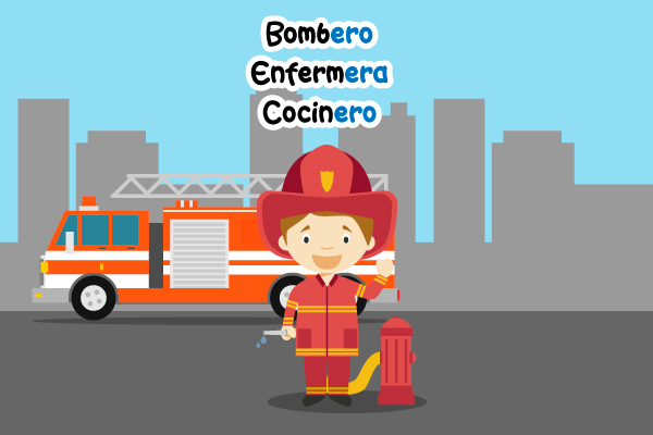 Bombero, carro, camión, manguera, sufijos