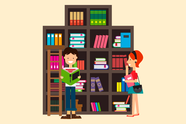 Jóvenes Hombre Mujer Biblioteca Leer Libros Escoger