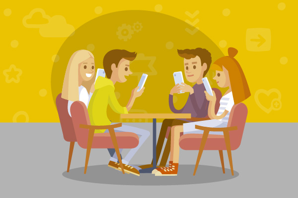 Personas interactuando con dispositivos móviles