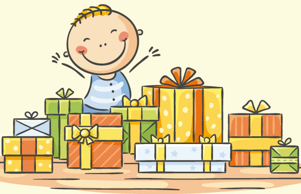 Niño con cajas de regalo
