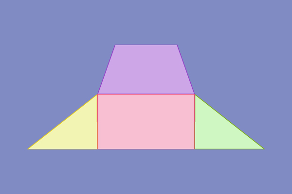 Figura compuesta formada con un rectángulo, un trapecio y dos triángulos.