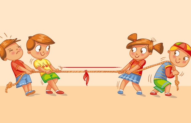 Niños jugando con una cuerda, que tiene longitud.